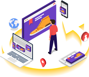 Um jovem de frente ao monitor comprando o produto em destaque de uma Landing Page.
